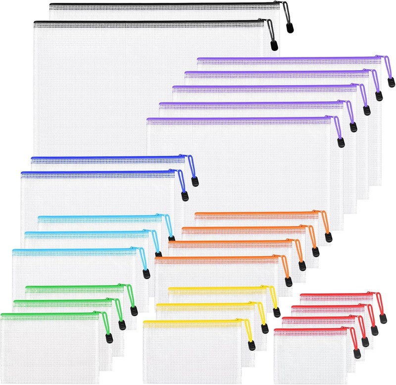 PAPEJOON 26pcs Mesh Zipper Pouch Bags, 8 Sizes Plastic Zippered Storage Bags for Organizing, Clear Pouches with Zipper, Waterproof Mesh Pouch for Office School Supplies, Home Organize, Travel Storage - Image 1